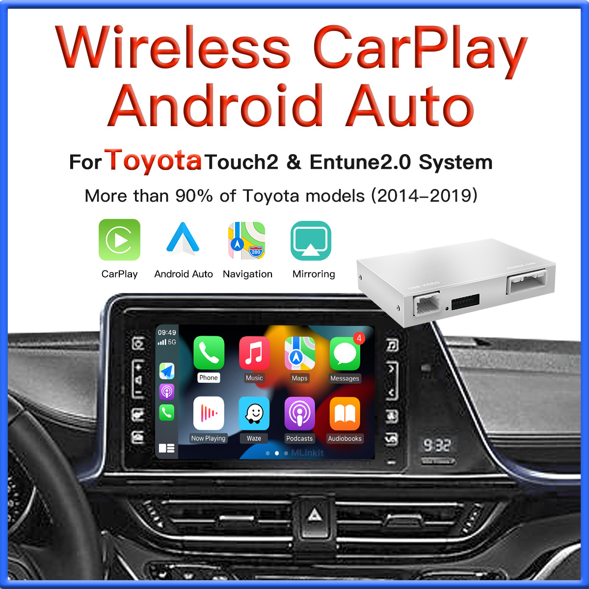 豐田車主福音 14-19款車型無線CarPlay/Android Auto解碼器，讓車機導航跨越升級